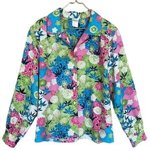 Vintage Bleyle Bright Floral Long Sleeve Button-Down Blouse Size 18